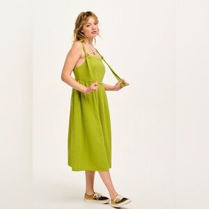 LUCY & YAK Green Crinkle Cotton Dress with Tie Straps